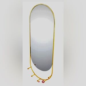 Gold Oval Wall Mirror with Hooks